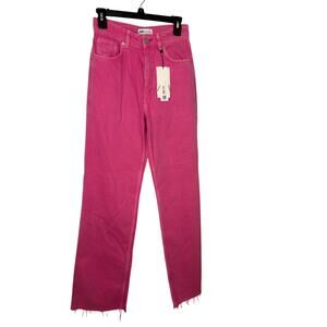 Zara Wide Leg Raw Hem Pink Jeans Denim Women's Size 6 Spring Pants High Rise NWT